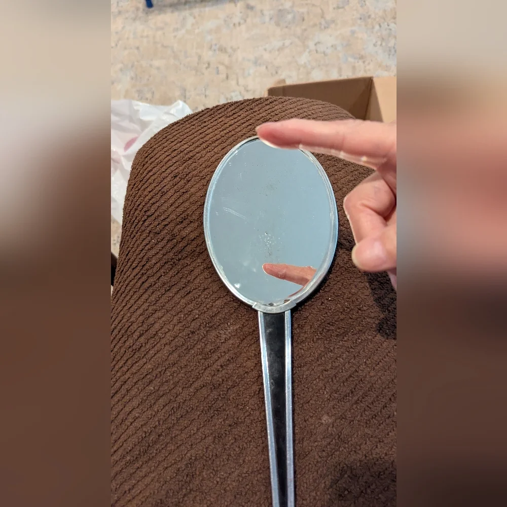 Art Deco Style Silver and Black Vanity Hand Mirror